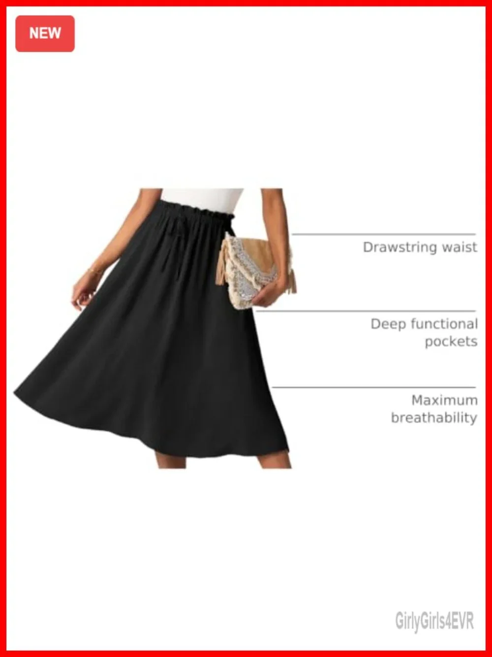Women's High Waist A-Line Midi Skirt with Pockets Flowy Summer Casual